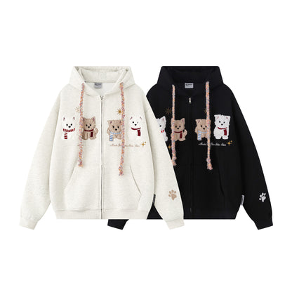 UNIKCOSA RetroMuse Hooded Cardigan Dog Flocking Unisex 💫
