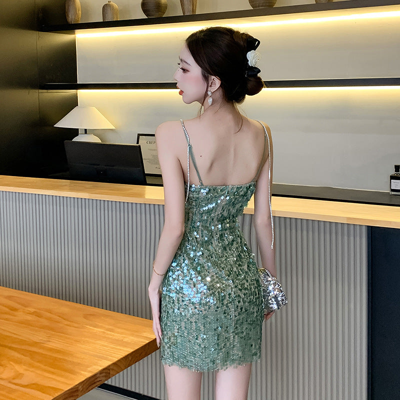 UNIKCOSA GlowLuxe Rhinestone Sequin Bodycon Dress for Women 💚