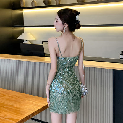 UNIKCOSA GlowLuxe Rhinestone Sequin Bodycon Dress for Women 💚