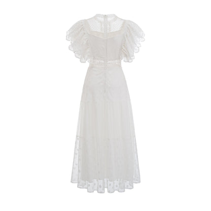 UNIKCOSA Velora Polka Dot Dress Flutter Sleeve Round Neck 💫