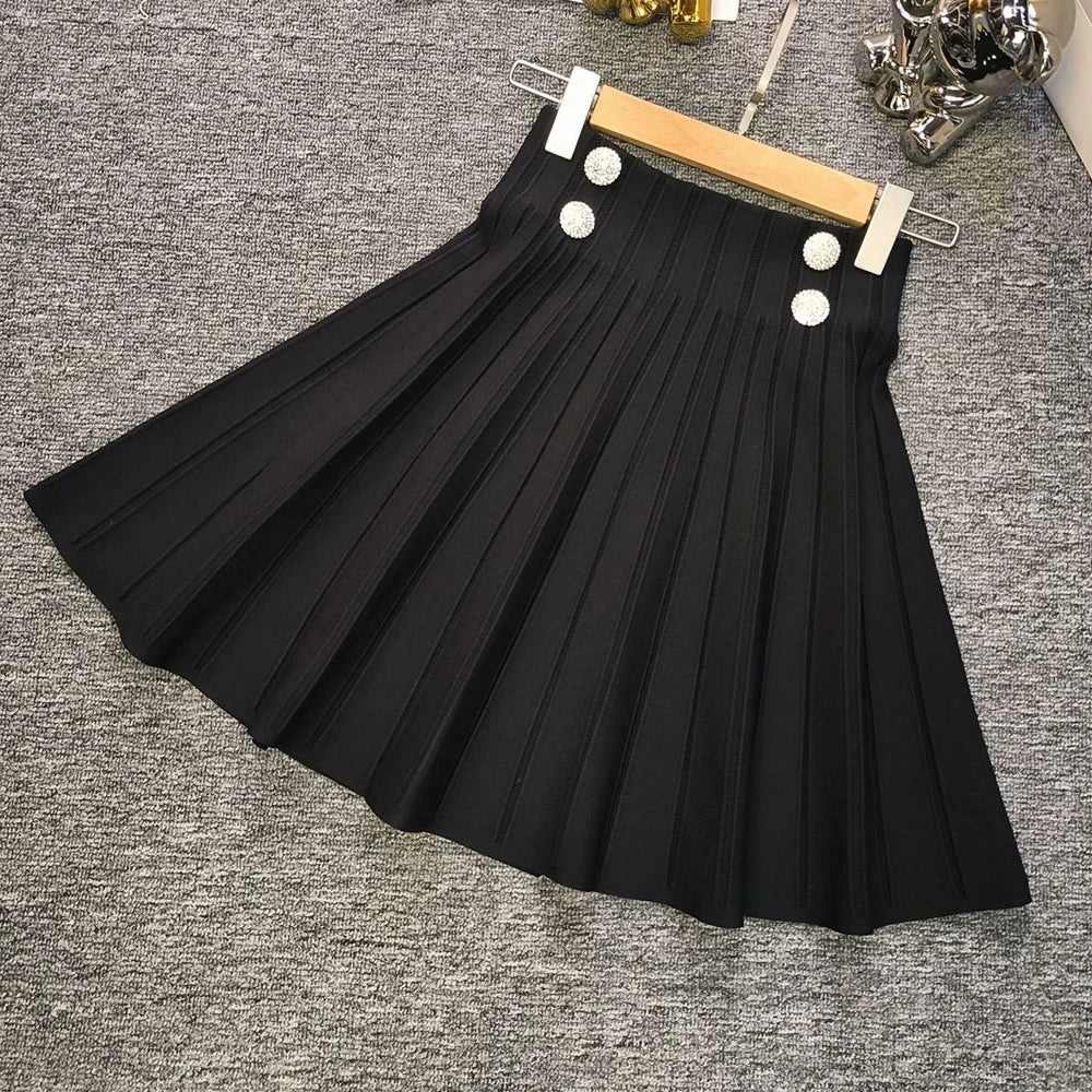 UNIKCOSA Velora A-Line Knit Skirt Black White Mini 🌸