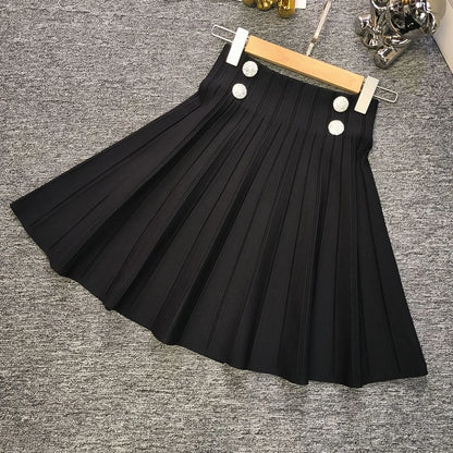 UNIKCOSA Velora A-Line Knit Skirt Black White Mini 🌸