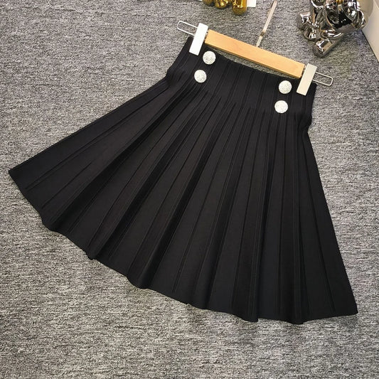 UNIKCOSA Velora A-Line Knit Skirt Black White Mini 🌸