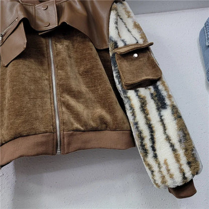 UNIKCOSA FurFusion Lamb Wool & PU Leather Patchwork Coat for Women 🤍