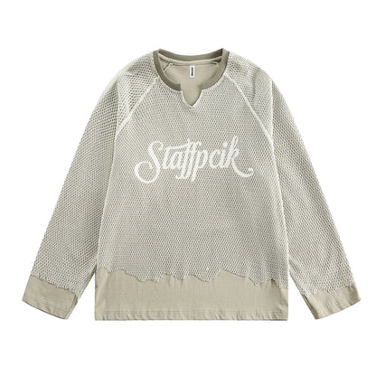 UNIKCOSA NoirFit Hollow Out Damaged Mesh Spliced Sweatshirt💫