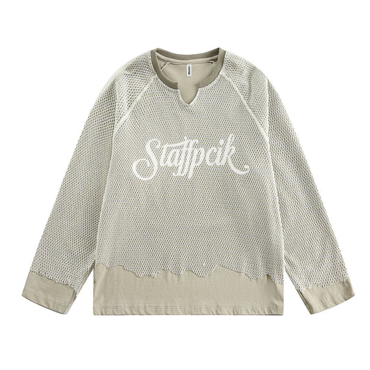 UNIKCOSA NoirFit Hollow Out Damaged Mesh Spliced Sweatshirt💫