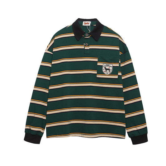 UNIKCOSA Velora Lapel Polo Shirt Badge Embroidery Striped 💫