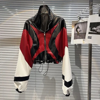 UNIKCOSA LuxeEase Patchwork Motorcycle Leather Jacket 💫