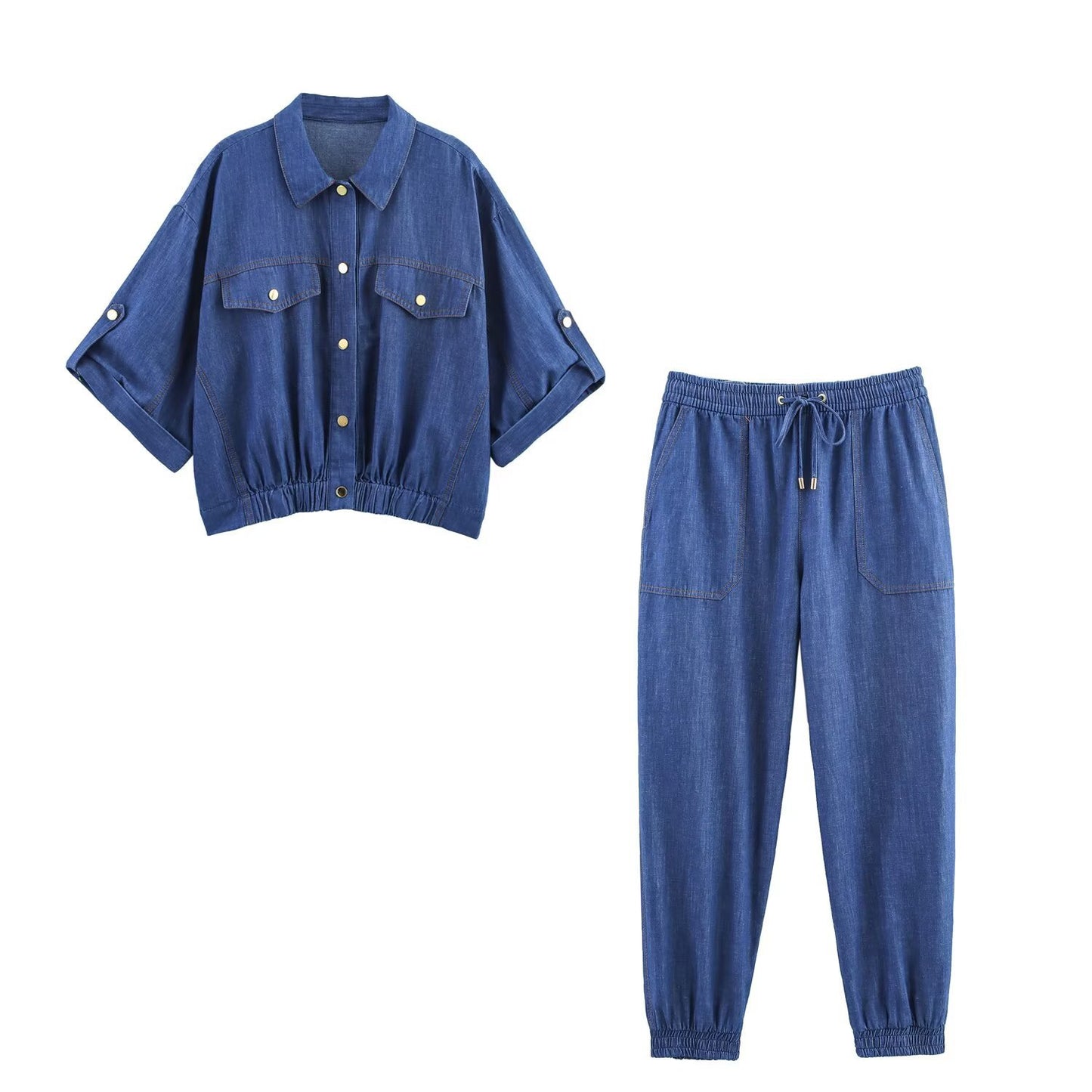 UNIKCOSA NoirFit DenimÉclat Set Short Jacket And Pants 💫