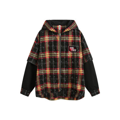 UNIKCOSA Velora Checkered Splicing Hooded Casual Shirt 🌆