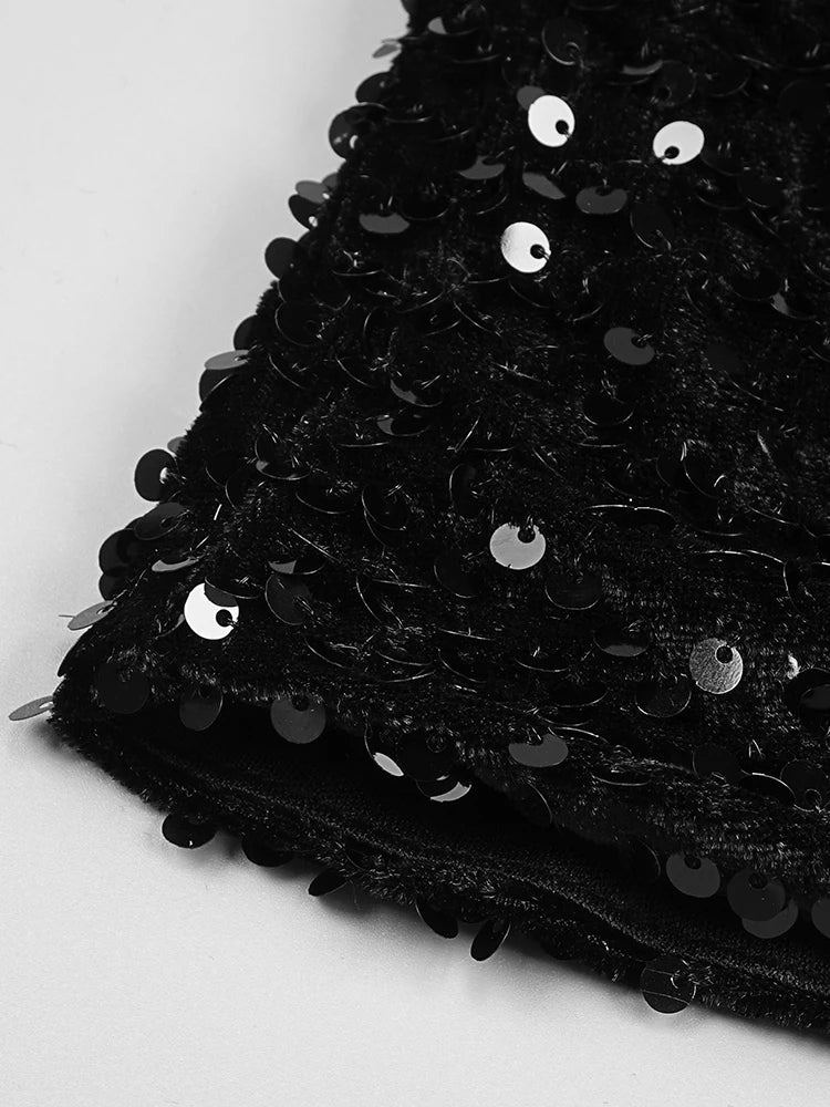 UNIKCOSA Velora Mini Dress Sequin Velvet Patchwork Mesh 💫