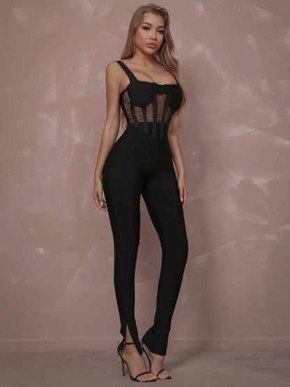 UNIKCOSA NoirFit Jumpsuit With Lace Detailing Elegance 🖤