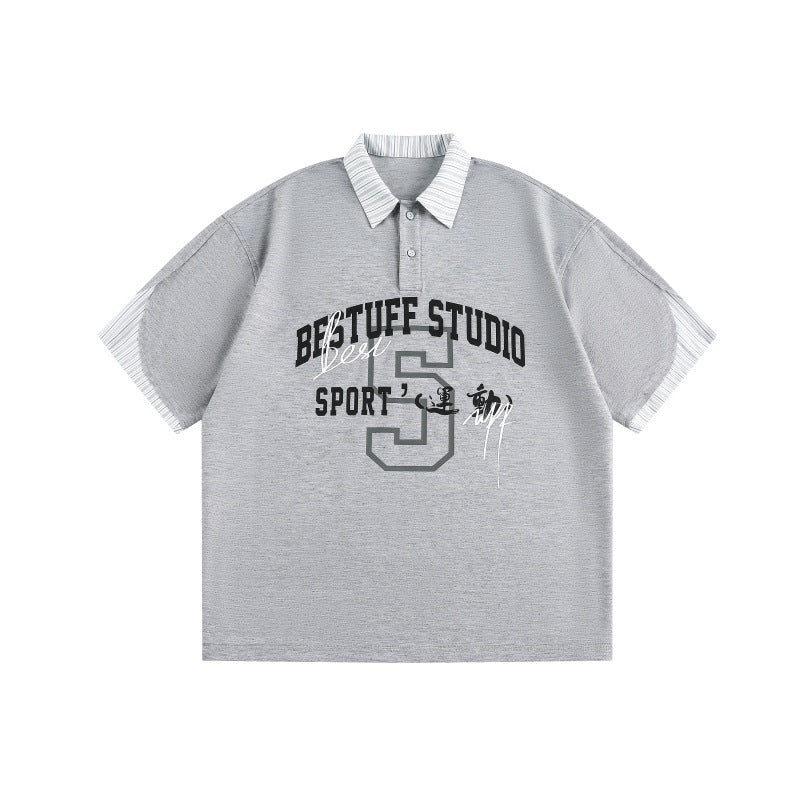 UNIKCOSA UrbanSoul Splicing Two Letter Printed Polo Shirt 💫