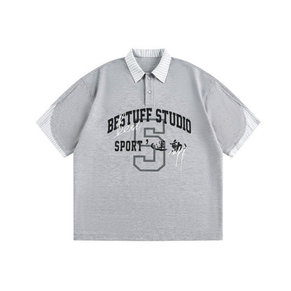 UNIKCOSA UrbanSoul Splicing Two Letter Printed Polo Shirt 💫