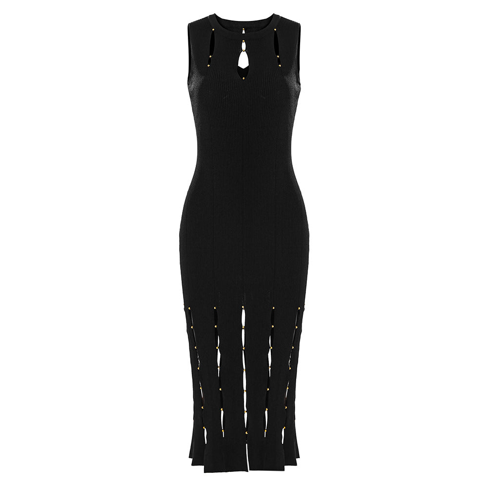 UNIKCOSA LuxeEase Sleeveless Hollowed-Out Knit Dress Slit 🖤