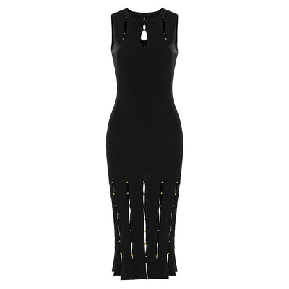 UNIKCOSA LuxeEase Sleeveless Hollowed-Out Knit Dress Slit 🖤