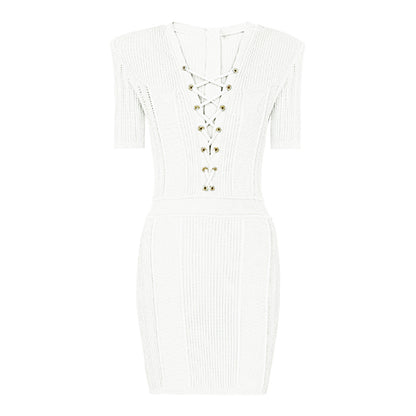 UNIKCOSA Velora V-Neck Knit Dress With Drawstring Waist 💫