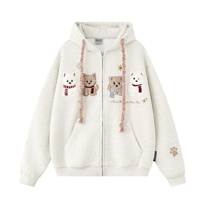 UNIKCOSA RetroMuse Hooded Cardigan Dog Flocking Unisex 💫