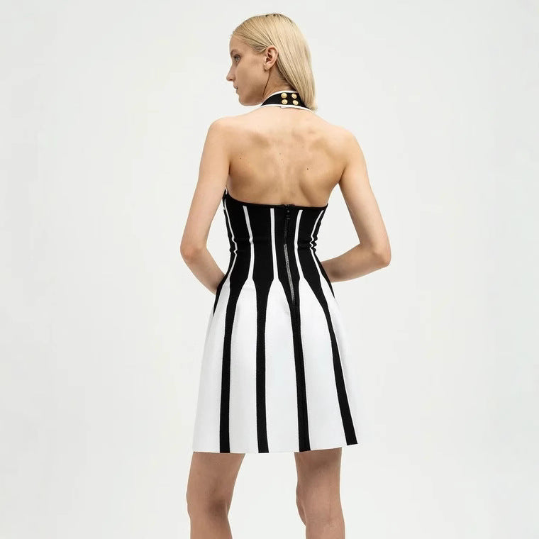 UNIKCOSA Velora Dress Ice Silk Striped Halter Open Back 💫