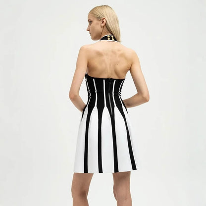 UNIKCOSA Velora Dress Ice Silk Striped Halter Open Back 💫
