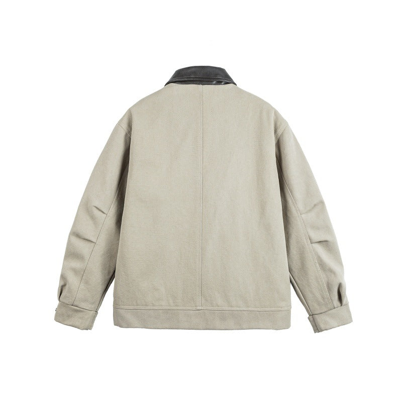 UNIKCOSA Velora Washed Leather Collar Work Jacket Loose 💫