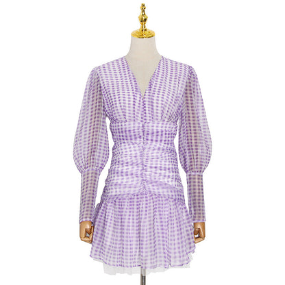 UNIKCOSA Velora V-Neck Bubble Sleeve Polka Dot Dress 💫