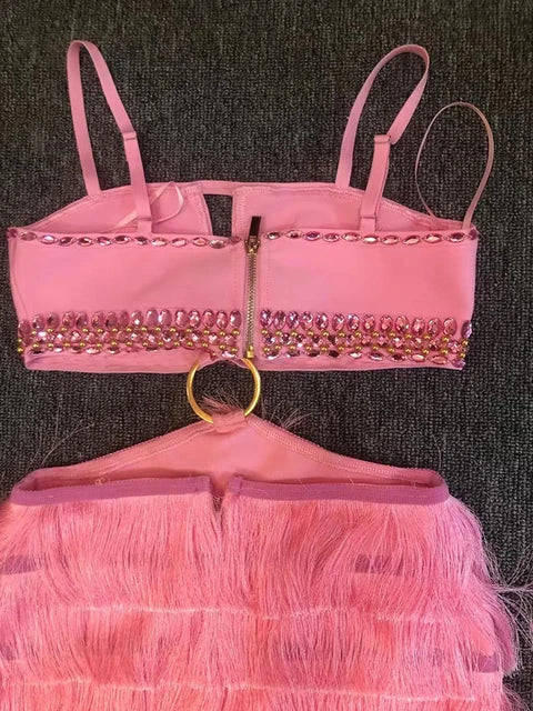 UNIKCOSA NoirFit Crystal Bandage Dress Green Backless 💫