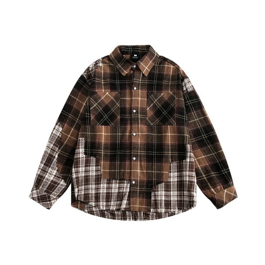 UNIKCOSA Velora Splicing Plaid Shirt Men Casual Cotton 🌆