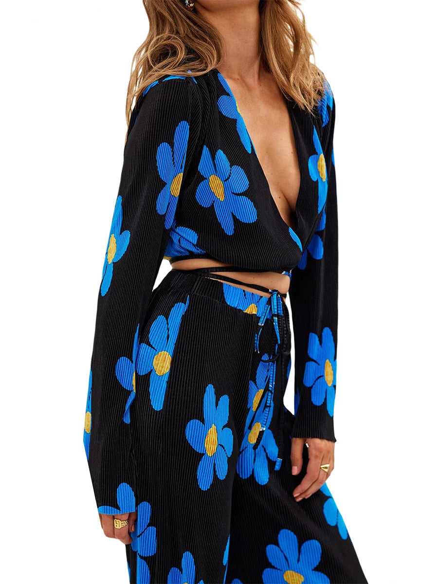 UNIKCOSA BloomEase Floral Pleated Two-Piece Set for Women 🌺