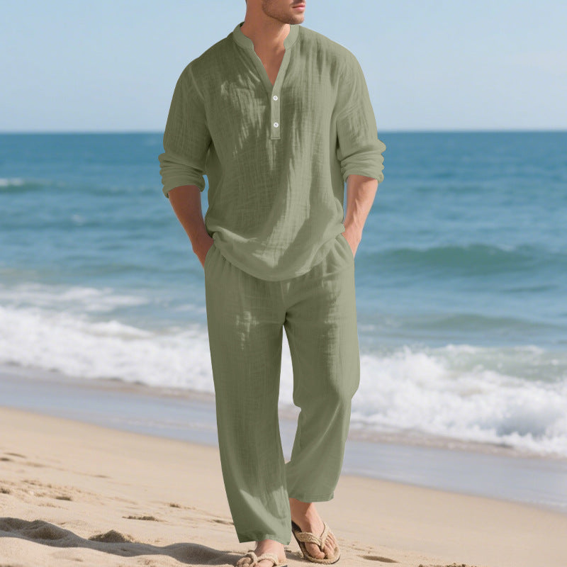 UNIKCOSA LuxeEase AirLino Relaxed V-Neck Linen Set 💫