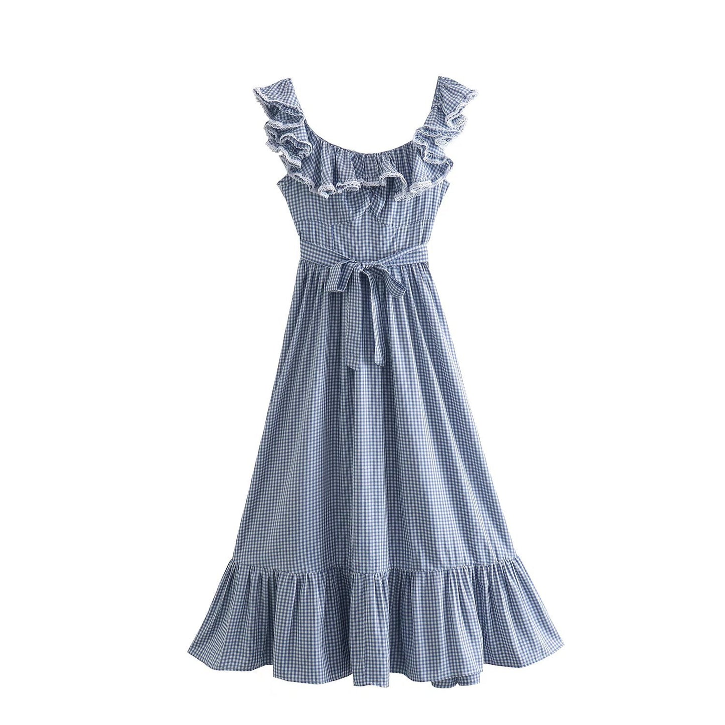 UNIKCOSA Velora Round Neck Sleeveless A Line Check Dress 💫