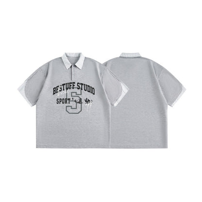 UNIKCOSA UrbanSoul Splicing Two Letter Printed Polo Shirt 💫