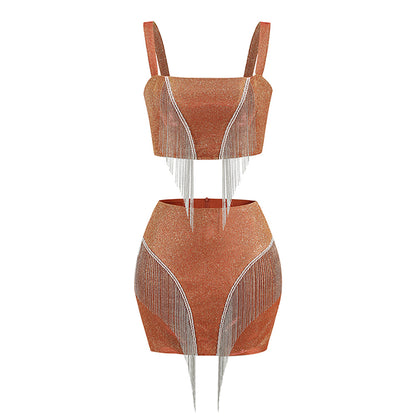 UNIKCOSA MetalMuse Tassel Crop Top & Mini Skirt Set ⚡