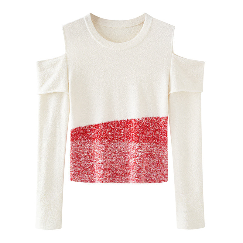 Women's Chic Cold Shoulder Knit Jumper - Long Sleeve Sweet Style Pullover Sweater
