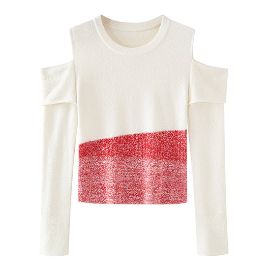 Women's Chic Cold Shoulder Knit Jumper - Long Sleeve Sweet Style Pullover Sweater