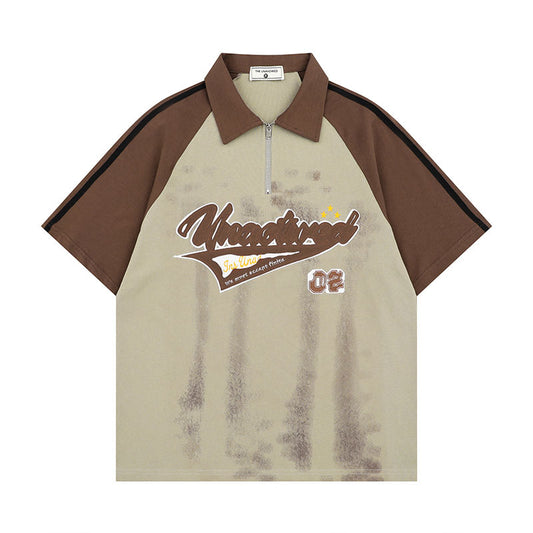 UNIKCOSA UrbanSoul Color Block Shoulder Polo Shirt Men 💫