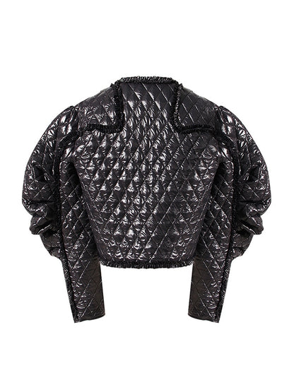 UNIKCOSA DiamondQuilt Horn-Sleeve Cotton Jacket — Elegant Short Puffer for Autumn/Winter ❄️