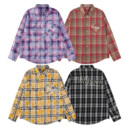 UNIKCOSA RetroMuse Beaded Plaid Shirt Turn Collar Unisex 💫