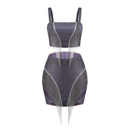 UNIKCOSA FringeMuse Tassel Crop Top & Skirt Set