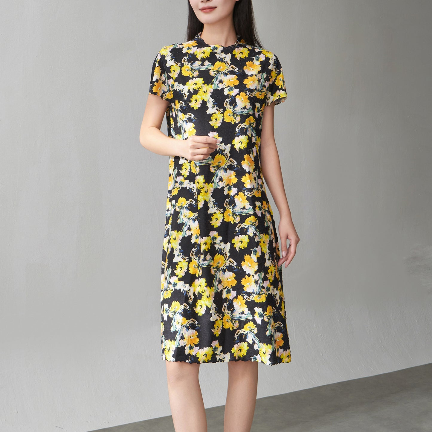 UNIKCOSA LuxeEase Floral Midi Dress Yellow A-Line 🌸