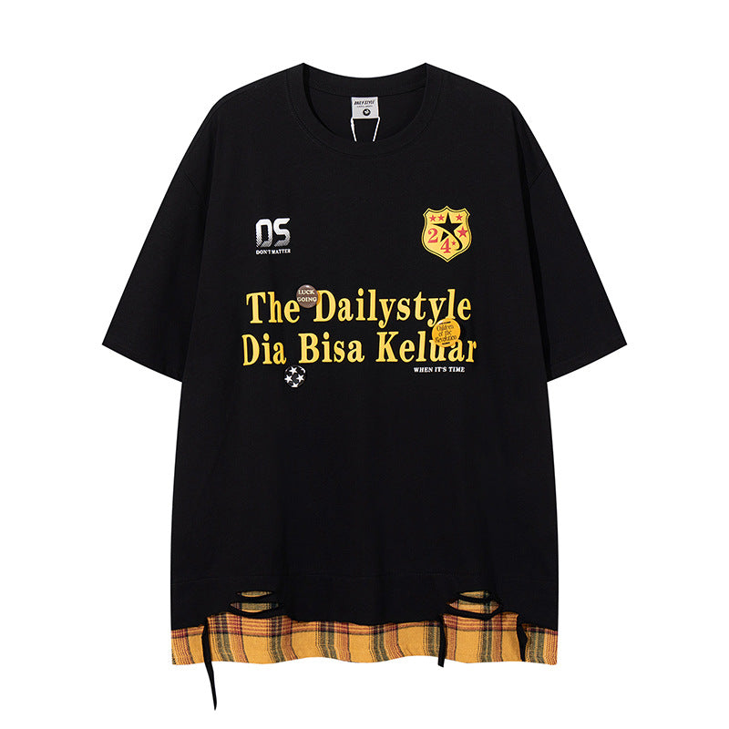 UNIKCOSA LuxeEase Splicing Street Tee Mens Short Sleeve 🔥