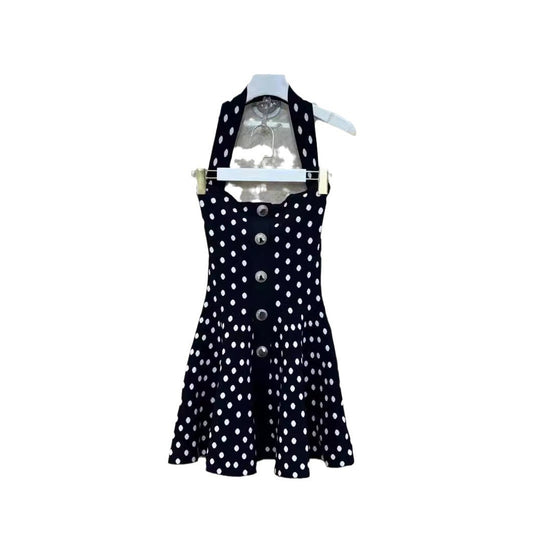 UNIKCOSA Velora Polka Dot Jacquard Dress Halter Neck 💫