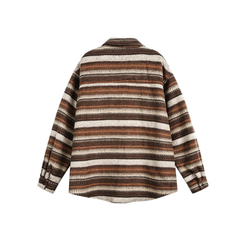 UNIKCOSA UrbanSoul Ethnic Color Block Stripe Fleece Shirt 💫