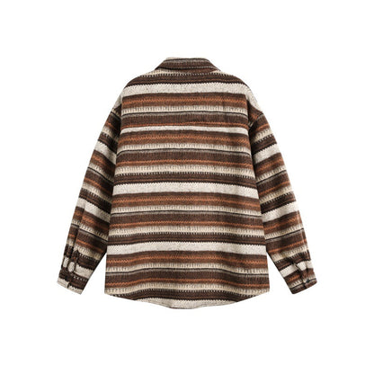UNIKCOSA UrbanSoul Ethnic Color Block Stripe Fleece Shirt 💫