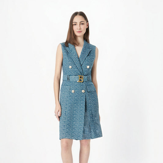 UNIKCOSA Velora Blue Sleeveless Vest Dress Jacquard Denim 💫