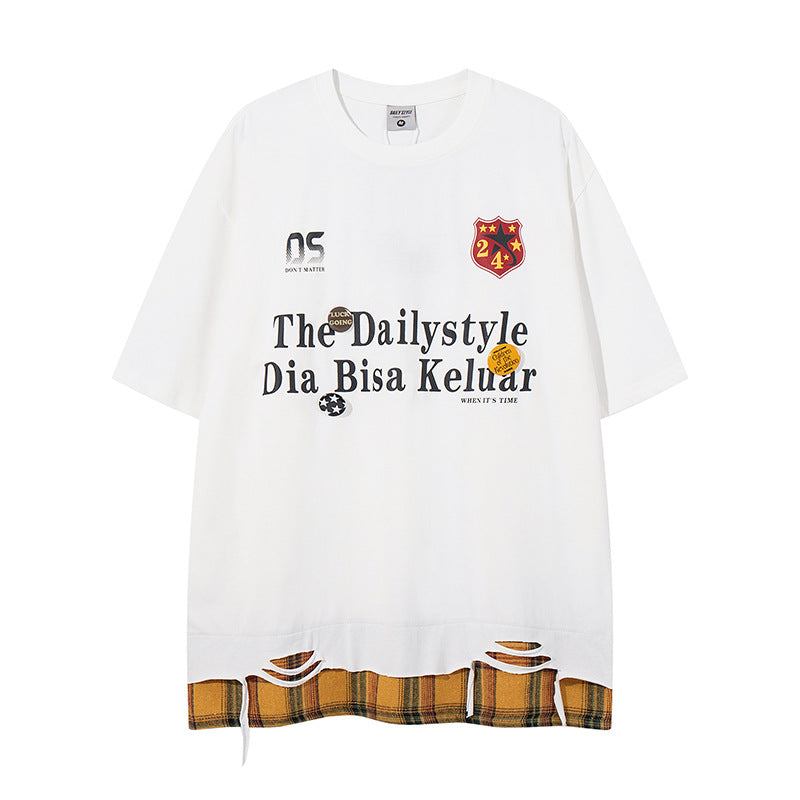 UNIKCOSA LuxeEase Splicing Street Tee Mens Short Sleeve 🔥