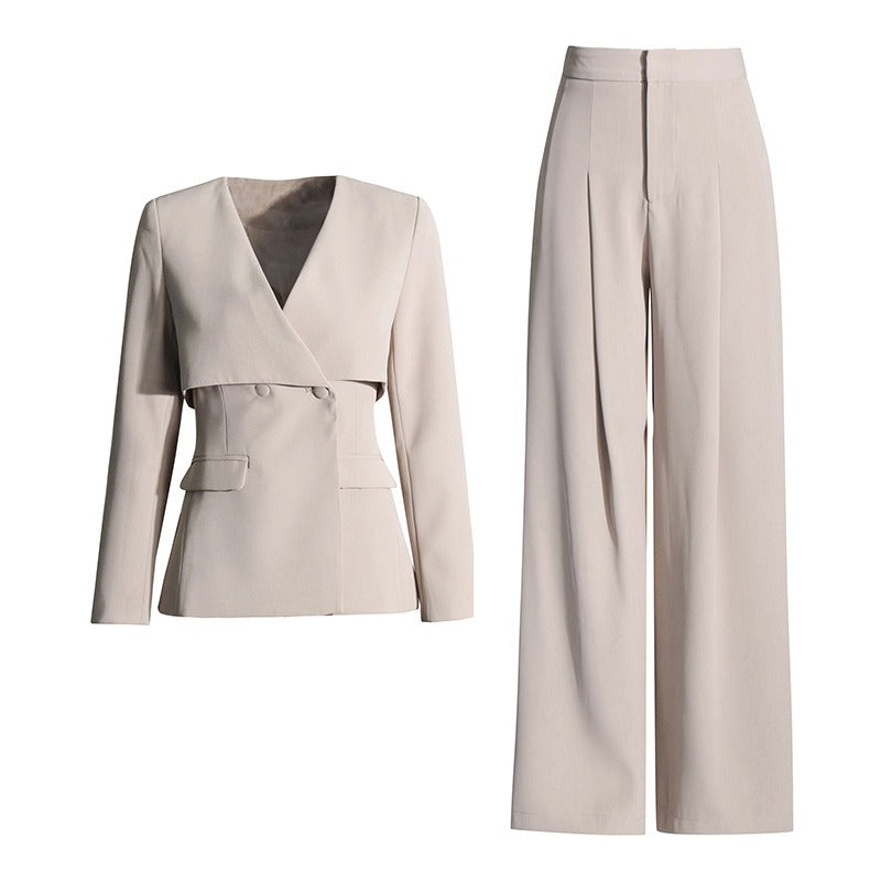 UNIKCOSA V-Neck Slim-Fit Blazer & Pleated Wide-Leg Pants Set — Modern Elegance Edition 💛