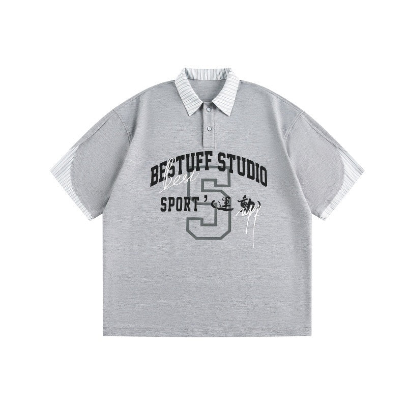 UNIKCOSA UrbanSoul Splicing Two Letter Printed Polo Shirt 💫