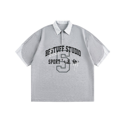 UNIKCOSA UrbanSoul Splicing Two Letter Printed Polo Shirt 💫