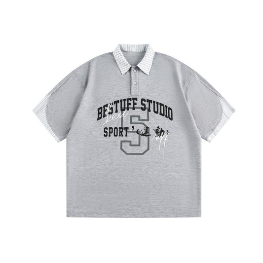 UNIKCOSA UrbanSoul Splicing Two Letter Printed Polo Shirt 💫